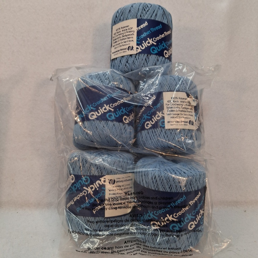 American‎ Thread Crochet Thread OS Quick Crochet Light Blue 100yd 5 Pack NEW